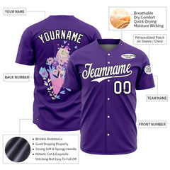 Custom Purple Valentine's Day Baseball Jersey Fans Special Edition Authentic Full Button Down Shirt