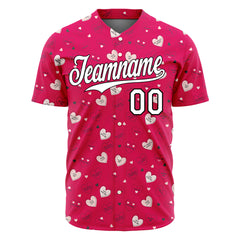 Custom Red Valentine's Day Baseball Jersey Fans Special Edition Authentic Full Button Down Shirt