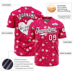 Custom Red Valentine's Day Baseball Jersey Fans Special Edition Authentic Full Button Down Shirt
