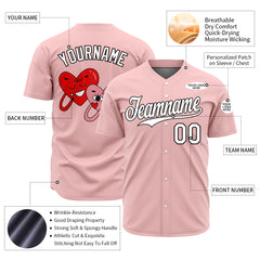Custom Light Pink Valentine's Day Baseball Jersey Fans Special Edition Authentic Full Button Down Shirt