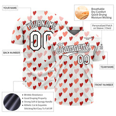 Custom Red Heart Valentine's Day Baseball Jersey Fans Special Edition Authentic Full Button Down Shirt
