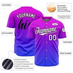 Custom Gradient Purple Valentine's Day Baseball Jersey Full Button Down Fans Special Edition Authentic Shirt