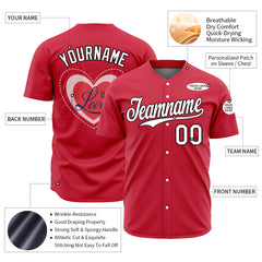 Custom Red Valentine's Day Baseball Jersey Fans Special Edition Authentic Full Button Down Shirt