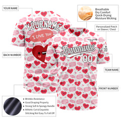 Custom White Heart Valentine's Day Baseball Jersey Fans Special Edition Authentic Shirt