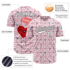 Custom Pink Heart Valentine's Day Baseball Jersey Fans Special Edition Authentic Shirt