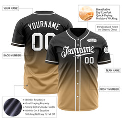 Custom Gradient Black Gold Baseball Jersey Full Button Down Fans Special Edition Authentic Shirt