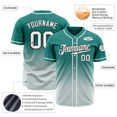 Custom Gradient Green Gray Baseball Jersey Full Button Down Fans Special Edition Authentic Shirt