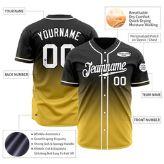 Custom Gradient Black Yellow Baseball Jersey Full Button Down Fans Special Edition Authentic Shirt