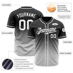Custom Gradient Black Gray Baseball Jersey Full Button Down Fans Special Edition Authentic Shirt
