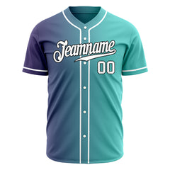 Custom Gradient Blue Teal Baseball Jersey Full Button Down Fans Special Edition Authentic Shirt