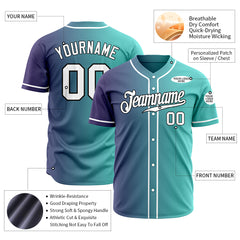 Custom Gradient Blue Teal Baseball Jersey Full Button Down Fans Special Edition Authentic Shirt