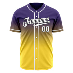 Custom Gradient Purple Yellow Baseball Jersey Full Button Down Fans Special Edition Authentic Shirt