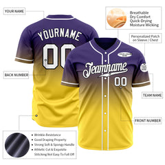 Custom Gradient Purple Yellow Baseball Jersey Full Button Down Fans Special Edition Authentic Shirt