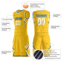 Custom Yellow Basketball Uniform Print Name Number Athletic V Neck Mesh Jersey Design Your Own