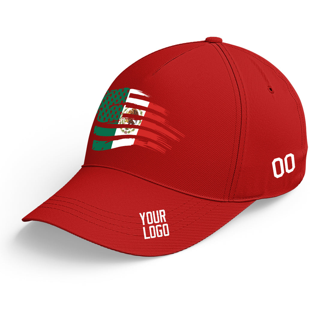 Custom Red Baseball Cap Mexican Flag Adjustable Hat for Men and Women