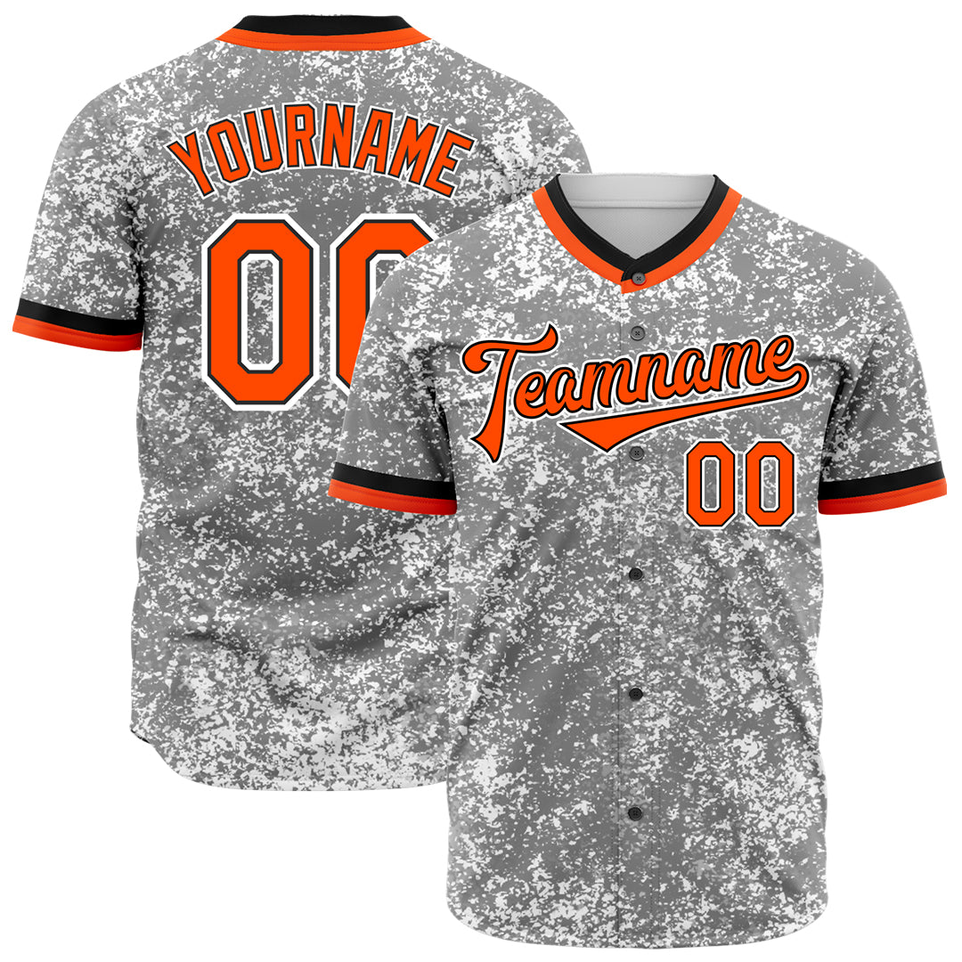 Custom Arctic Camouflage Personalized Orange Font Baseball Jersey Full Button Down Authentic Shirts