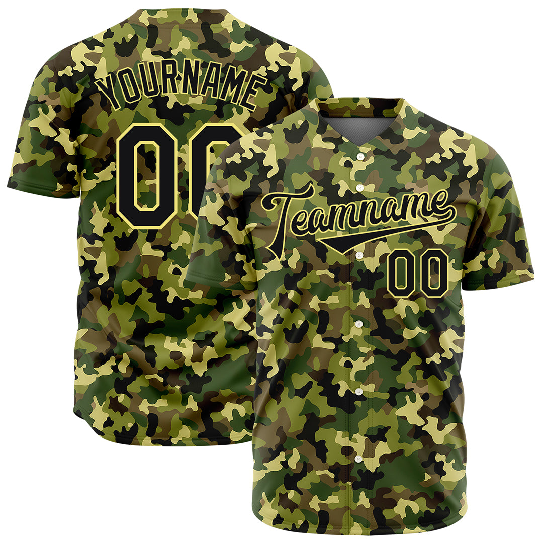 Custom Army Camo Baseball Jersey Full Button Down Fans Edition Authentic Shirt