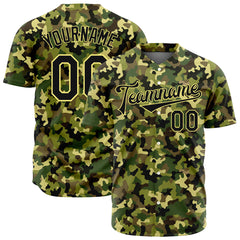 Custom Army Camo Baseball Jersey Full Button Down Fans Edition Authentic Shirt