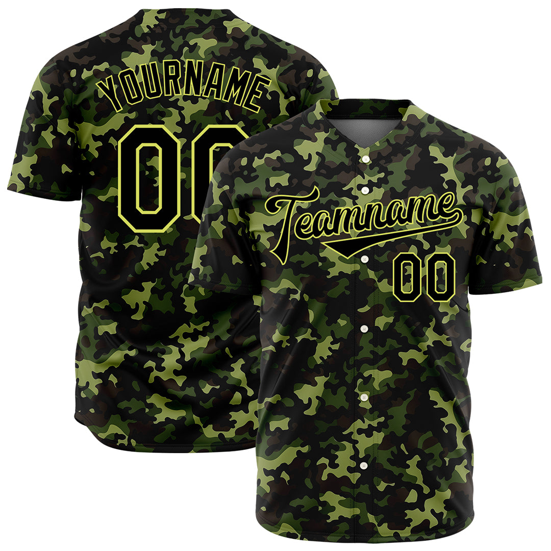 Custom Army Camo Baseball Jersey Full Button Down Fans Special Authentic Shirt