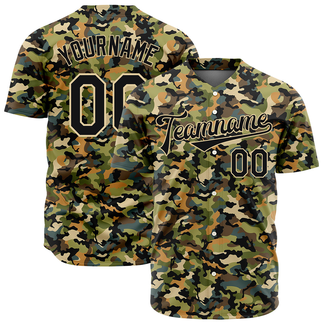 Custom Army Camo Baseball Jersey Full Button Down Fans Special Edition Authentic Shirt