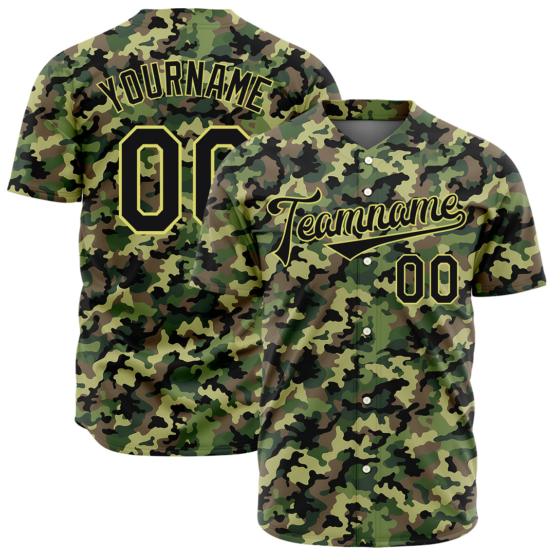 Custom Army Camo Baseball Jersey Full Button Down Fans Special Edition Authentic T Shirt