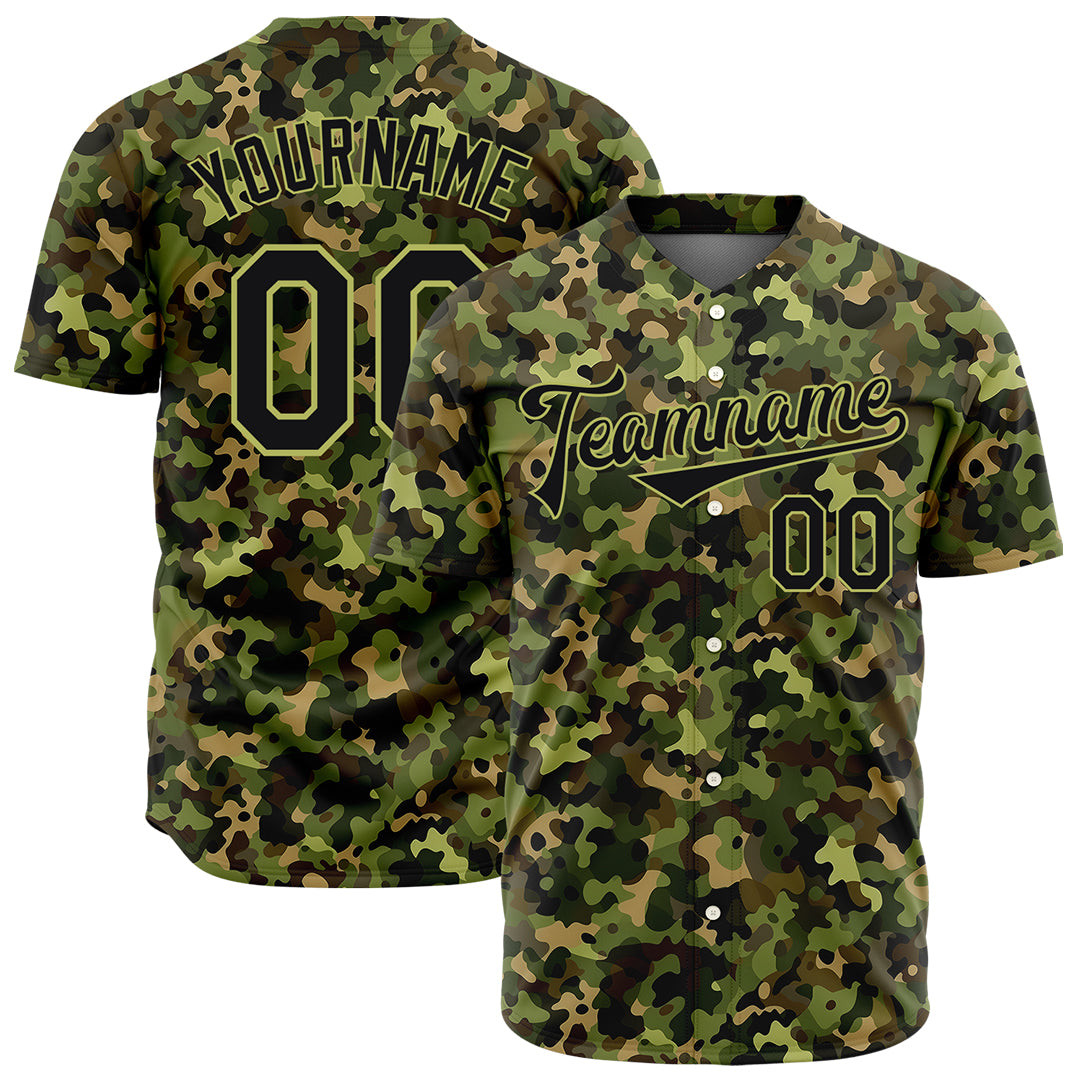 Custom Army Camo Baseball Jersey Full Button Down Fans Special Edition Shirt