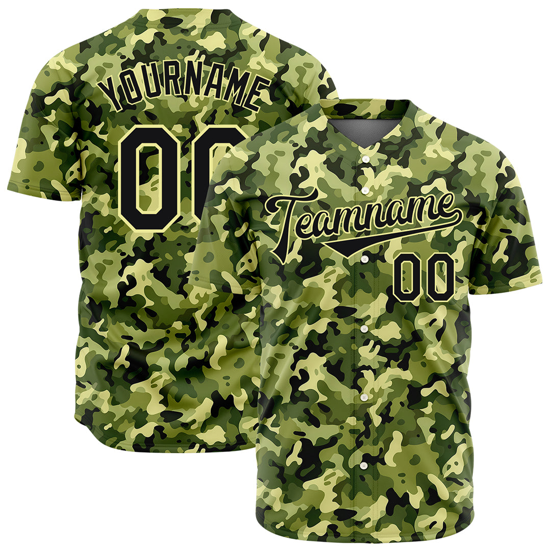 Custom Army Camo Baseball Jersey Full Button Fans Special Edition Authentic Shirt