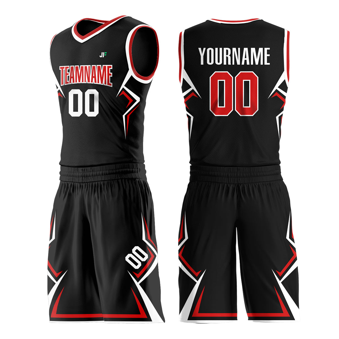 Custom Black Basketball Uniform Print Name Number Athletic V Neck Mesh Jersey Design Your Own