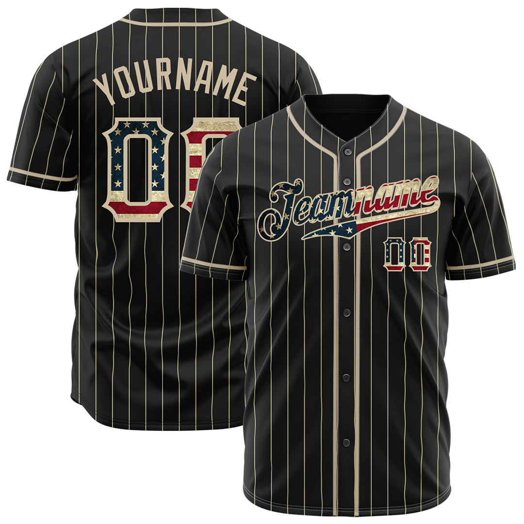 Custom Black National Flag Pinstripe Fans Special Edition Authentic Vintage Baseball Jersey