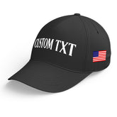 Custom Black Print Logo Text Adjustable Snapback Cotton Twill Hat