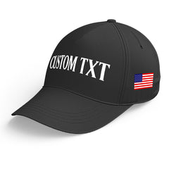 Custom Black Print Logo Text Adjustable Snapback Cotton Twill Hat