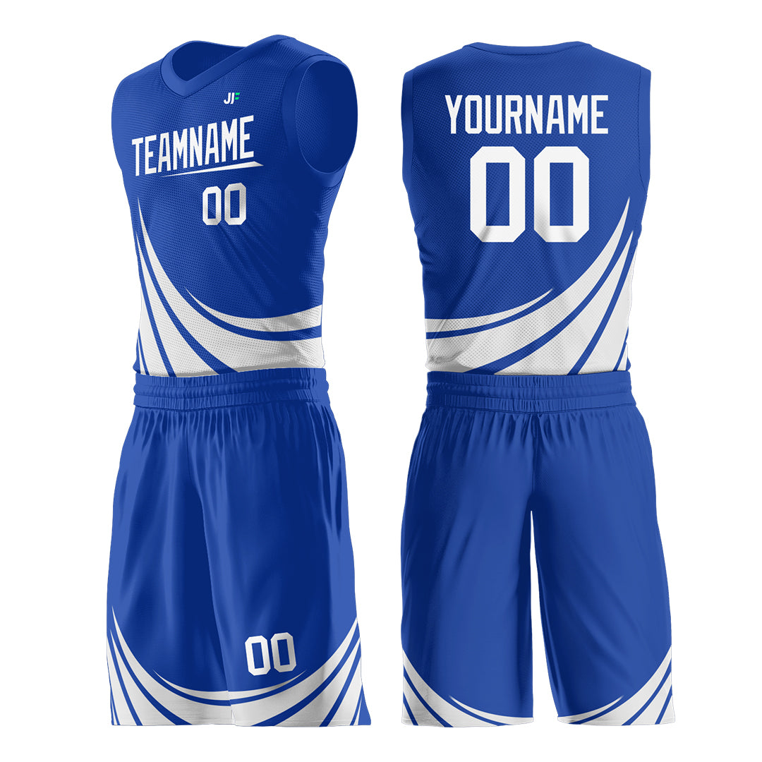 Custom Blue Basketball Team Uniform Print Athletic V-Neck Mesh Jersey