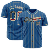 Custom Blue National Flag Pinstripe Fans Special Edition Authentic Vintage Baseball Jersey
