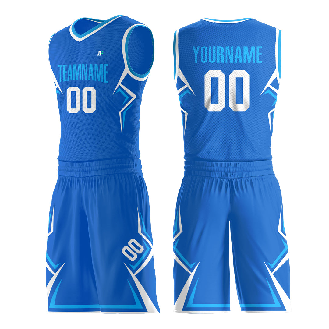 Custom Blue Yellow Basketball Uniform Print Name Number Athletic V Neck Mesh Jersey Design Your Own