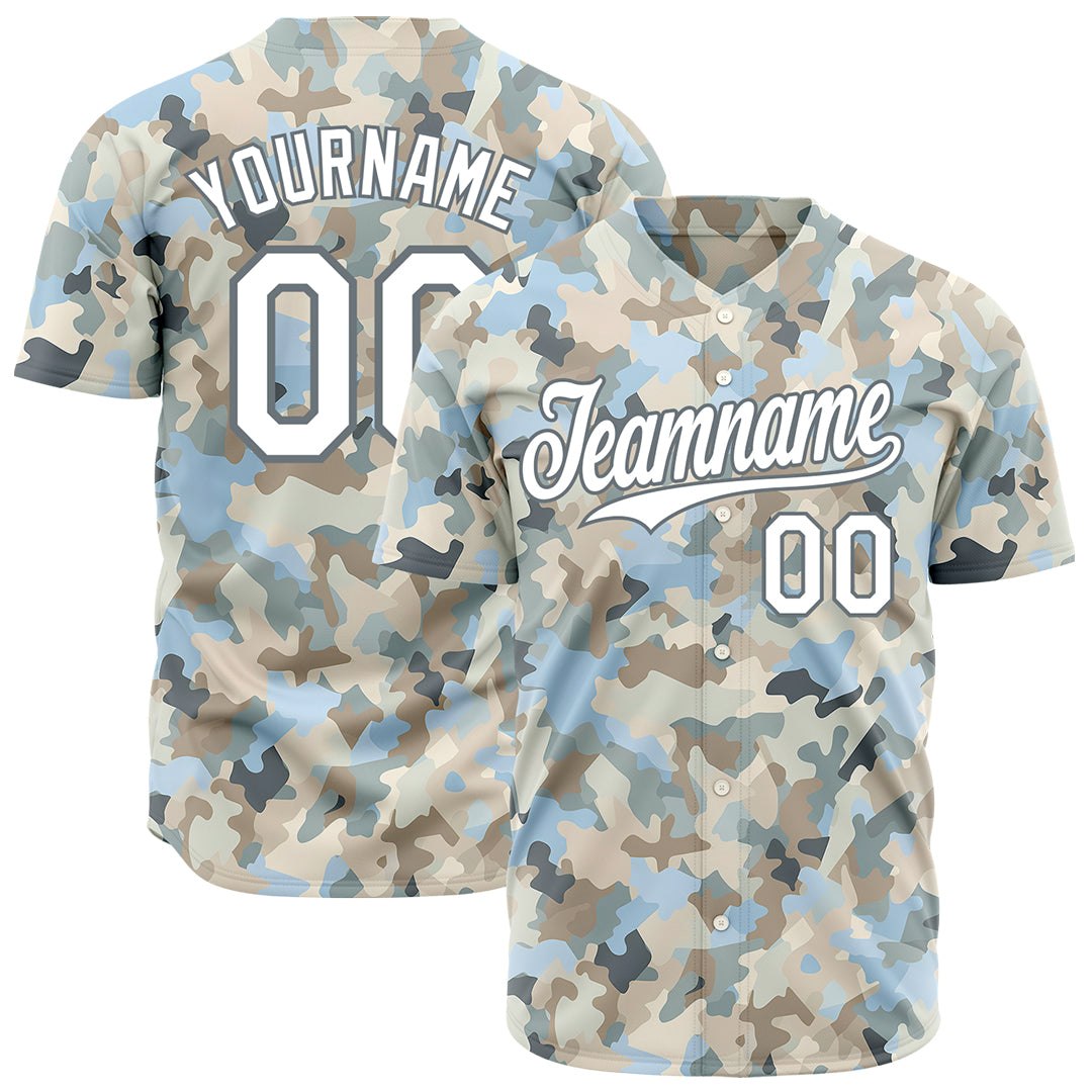 Custom Camo Baseball Jersey Full Button Down Fans Edition Authentic Shirt