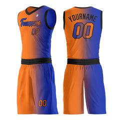 Custom Fade Orange Navy Basketball Team Uniform Print Athletic V Neck Mesh Jersey