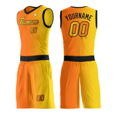 Custom Fade Orange Yellow Basketball Team Uniform Print Athletic V Neck Mesh Jersey
