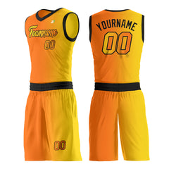 Custom Fade Orange Yellow Basketball Team Uniform Print Athletic V Neck Mesh Jersey