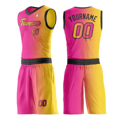 Custom Fade Pink Yellow Basketball Team Uniform Print Athletic V Neck Mesh Jersey