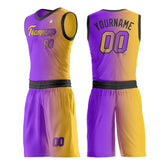 Custom Fade Purple Yellow Basketball Team Uniform Print Athletic V Neck Mesh Jersey