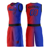 Custom Fade Red Navy Basketball Team Uniform Print Athletic V Neck Mesh Jersey