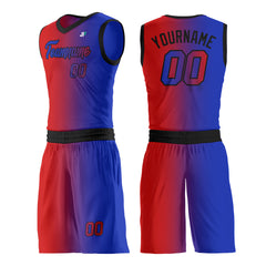 Custom Fade Red Navy Basketball Team Uniform Print Athletic V Neck Mesh Jersey