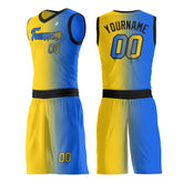 Custom Fade Yellow Blue Basketball Team Uniform Print Athletic V Neck Mesh Jersey