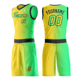 Custom Fade Yellow Green Basketball Team Uniform Print Athletic V Neck Mesh Jersey
