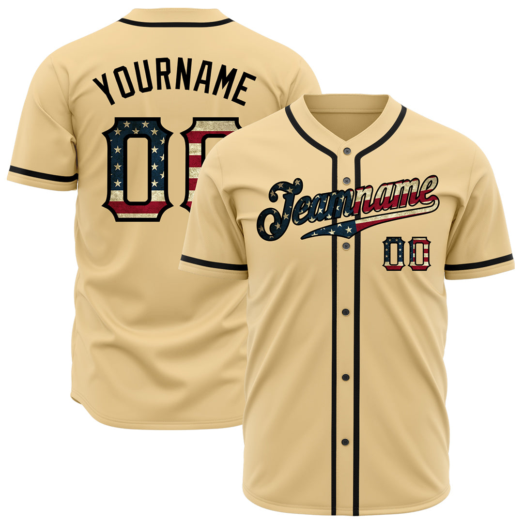 Custom Gold National USA Flag Fans Special Edition Authentic Vintage Baseball Jersey