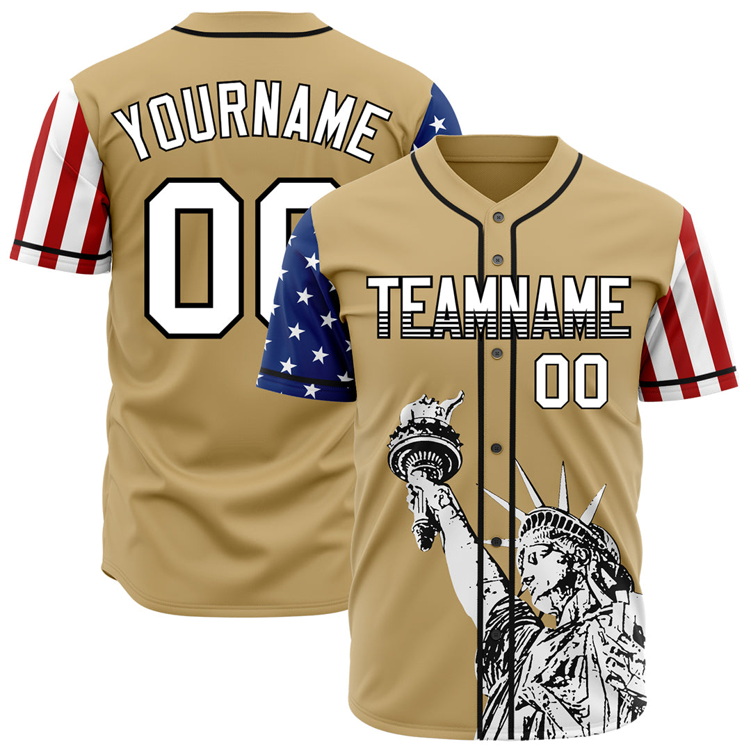 Custom Gold National USA Flag Two Tone Authentic Vintage Baseball Jersey