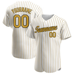 Custom Gold Pinstripe Baseball Jersey Authentic Button Down Vintage White Shirt