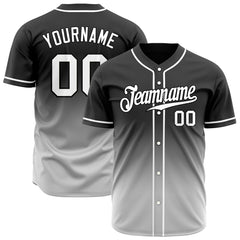 Custom Gradient Black Gray Baseball Jersey Full Button Down Fans Special Edition Authentic Shirt