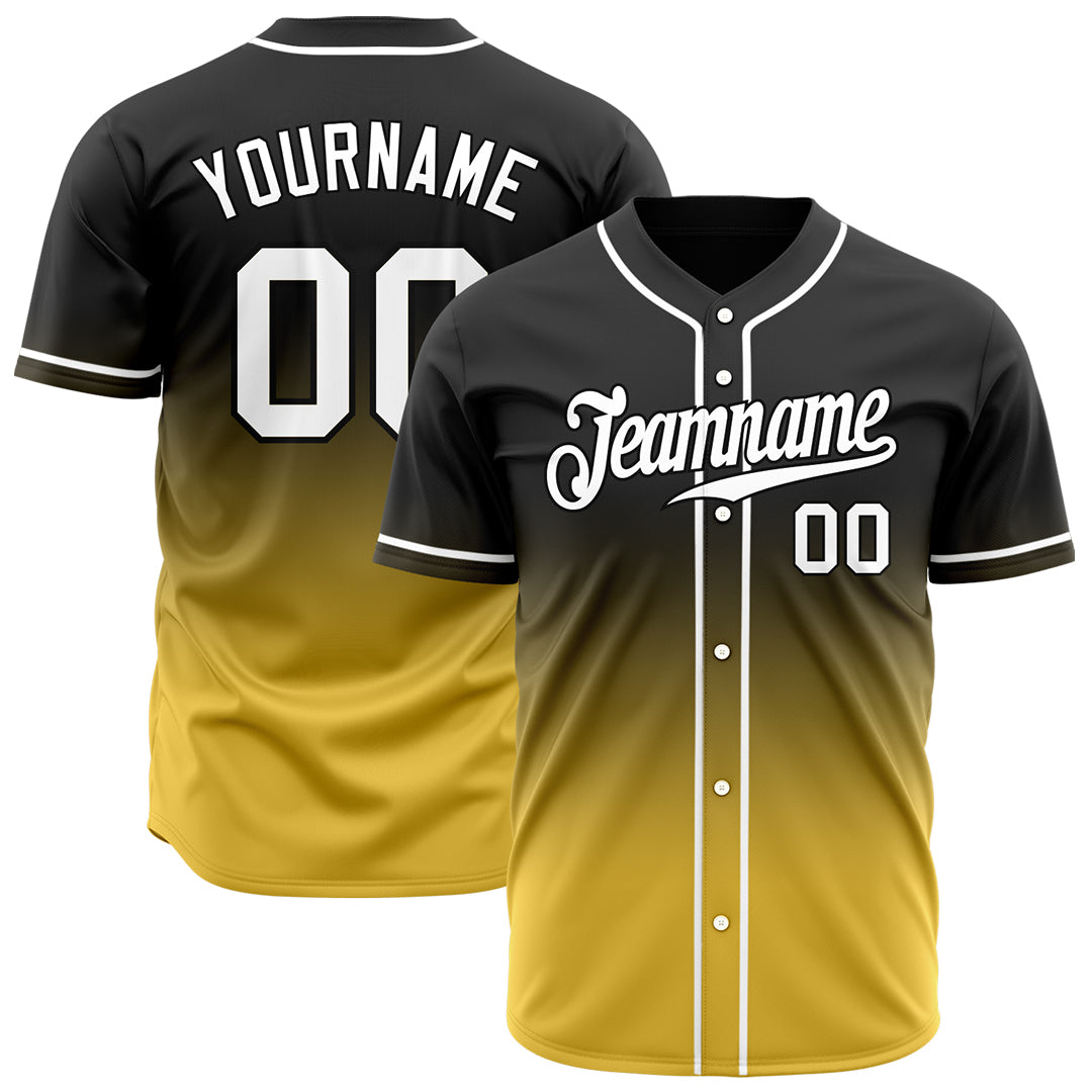 Custom Gradient Black Yellow Baseball Jersey Full Button Down Fans Special Edition Authentic Shirt