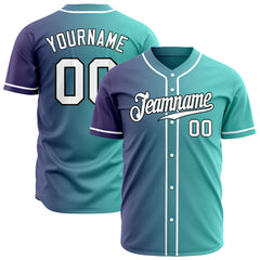 Custom Gradient Blue Teal Baseball Jersey Full Button Down Fans Special Edition Authentic Shirt